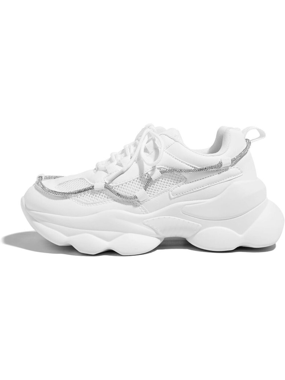 Women's White Sparkly Bling Rhinestone Rope Casual Chunky Walking Sneakers Shoes